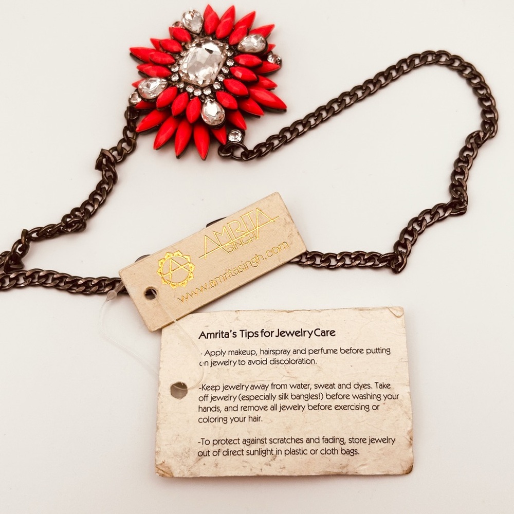 Amrita Singh Coral Crystal Statement Necklace NWT - Picture 8 of 12